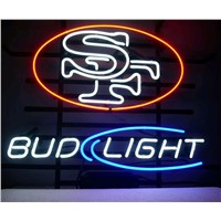 NEON SIGN For  LED SF SAN FRANCISCO 49ERS BUD LIGHT SIGN Signboard REAL GLASS BEER BAR PUB  display   outdoor Light Signs 17*14&amp;amp;quot;