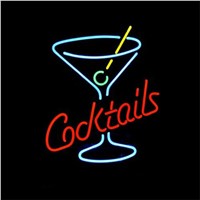 NEON SIGN For  Cocktails Martini Glass LOGO   Signboard REAL GLASS BEER BAR PUB  display  RESTAURANT outdoor Light Signs 17*14&amp;amp;quot;