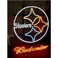 Business NEON SIGN board For  LED PITTSBURGH STEELERS BUDWEISER   REAL GLASS Tube BEER BAR PUB Club Shop Light Signs 17*14&quot;