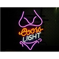 Business Custom NEON SIGN board For Bikini Girl Purple Logo Beer Bar Pub Store Coors Light Tube Club Shop Light Signs 19*15&amp;amp;quot;