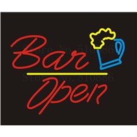 NEON SIGN For  Open Bar cakes Wine  Real GLASS Tube Beer PUB Restaurant Signboard store display Shop Light Signs 17*14&amp;amp;quot;