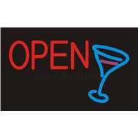NEON SIGN For Open Martini Bar Cup Wine  Real GLASS Tube Beer PUB Restaurant Signboard store display Shop Light Signs 17*14&quot;