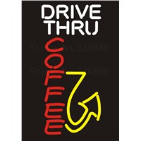 NEON Sign Board For Drive Thru Coffee Real GLASS Tube Bar PUB Restaurant Signboard Display Store Shop Light Custom Signs 17*14&amp;amp;quot;