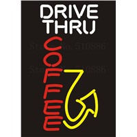 NEON Sign Board For Drive Thru Coffee Real GLASS Tube Bar PUB Restaurant Signboard Display Store Shop Light Custom Signs 17*14&quot;