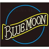Custom Signage NEON SIGNS Blue Moon Real GLASS Tube BAR PUB Signboard Display Decorate Store Shop Light Sign 17*14&amp;amp;quot;