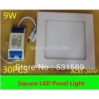 30PCS 9W Super Bright  Square led  panel lightCool White/Warm White  800LM  AC85-265V 110v For Home Garden Party Living Bed Room