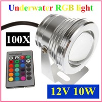 100pcs 10W 12v underwater RGB Led Light 800LM Waterproof IP68 fountain pool Lamp 16 color change with 24key IR Remote controller