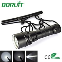 Boruit 2000lm 3-Mode 10W T6 LED Flashlight Waterproof Diving Stepless Dimming Torch Outdoor Fishing Flash Light By 18650 Battery