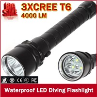 3X CREE XML T6 LED Diving Flashlight Torch High Power 4000 Lumen 30W Waterproof 100m Depth Underwater Diver LED Flash Light