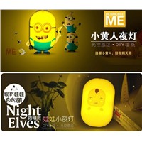 5 pieces Despicable Me Minions Toy animals LED NightLight 220V 2W 3D Wall Sticker Lamp DIY Light Wallpaper Night Lights