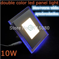10W Acrylic+glass double color led panel light  square recessed ceiling lights lamp for home luminaria led with warm white Blue