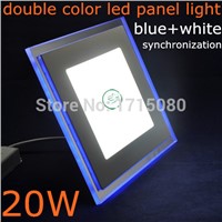 20W Square LED Panel Light double color LED Recessed Ceiling Panel Down Light Lamp with bule + Cool White for indoor lighting