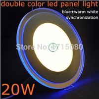 20W Round LED Panel Light double color Acrylic warm white + bule Recessed Ceiling Panel Down Light Lamp  for bedroom luminaire