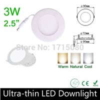 15 pcs/lot Ultra thin design 3W LED panel light round LED Recessed ceiling light AC85-265V for home lighting lamp Via DHL