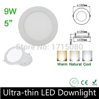 10 pcs/lot High power 9W LED panel light round LED Recessed ceiling light natural white for home lighting lamp Via DHL