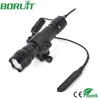 Boruit 501B XML T6 LED 2400LM Tactical Flashlight 5-Mode Portable Lantern Hunting Torch with Remote Pressure Switch Gun Mount