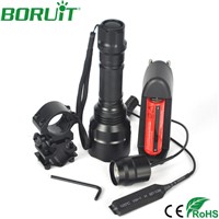 BORUIT C8 800lm XML T6 LED Flashlight Torches 5- Mode Portable Lantern Camping Hunting Lamp with 18650 Battery Charger Gun Mount