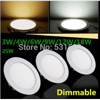 30pcs Ultra thin design 3W / 6W / 9W / 12W / 15W/18w/25W  LED dimmable ceiling recessed grid downlight / slim round panel light