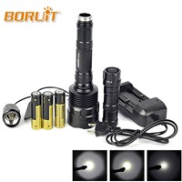 BORUIT Powerful Black 6000Lm 3x XML T6 Linternas LED Defensa Personal Flashlight Torch+Switch+Charger+18650 Rechargeable Battery