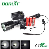 Boruit Powerful 6000Lm 3T6 Flashlight 5 Mode Tactical Lanterna LED Flash Light Torch+Battery+Charger+Remote Switch+Gun Mount