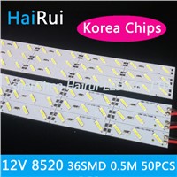50pcs*50cm High bright  Korea SMD DC 12V 36 SMD 18W/M 8520 LED Hard Rigid LED Strip Bar Light with 2 year warranty
