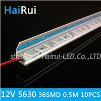 10pcs*50cm Factory Wholesale 50CM DC 12V 36 SMD 5630 LED Hard Rigid LED Strip Bar Light with Reflective V Aluminium shell