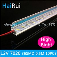 10pcs*50cm Factory wholesale High bright 50CM DC 12V 36 SMD 7020 LED Hard Rigid LED Strip Bar Light +Reflective V aluminium