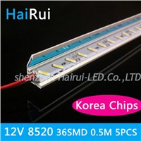 6pcs*50cm High bright  Korea SMD DC 12V 36 SMD 18W/M 8520 LED Hard Rigid LED Strip Bar Light with +Reflective V aluminium