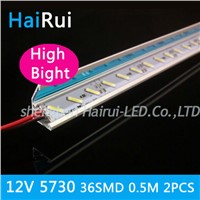 2pcs*50cm Factory Wholesale High bright DC 12V 36 SMD 5630 LED Hard Rigid LED Strip Bar Light with Reflective V Aluminium shell