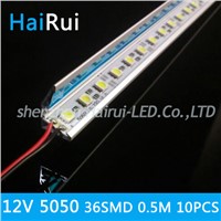 10pcs*50cm Factory Wholesale 50CM AC 12V 36 SMD 5050 LED Hard Rigid LED Strip Bar Light with Reflective V aluminium