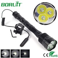Boruit Tactical Flashlight Torch Lamp 6000lm 3 XM-L T6 LED Flashlight Hunting Lantern with Gun Mount Rat Tail Pressure Switch