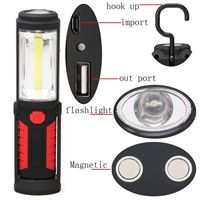 USB Charging LED Flashlight Torch Lamp COB Work Stand Lights Magnetic + HOOK + Mobile Power For Your Phone Outdoor