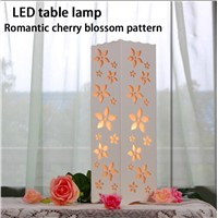 Romantic cherry blossom pattern table lamp,AC85-265V 5W The white square abajur for Bedroom living room study