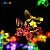 Solar Lamps 4.8M/15.75FT 20 LEDs Colorful Butterfly Garland Holiday Decoration Outdoor Garden Christmas Solar Powered LED Lights