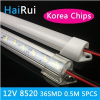 5pcs 50cm Super bright korea double chip DC12V 36SMD 9W 8520 LED Hard Rigid LED Strip Bar Light with U Aluminium shell pc cover