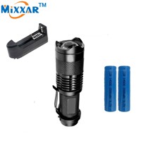 RU ZK50 CREE Mini 2000LM LED Flashlight Zoomable LED Torch Lamp+2*14500 2000mAh Battery+EU/US Battery Charger