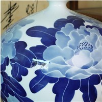 Handmade Fabric Painted Lampshades White Blue Chinese Porcelain Table Lamp Living Room Decoration Ceramic Vase Desk Lamp TLL-298