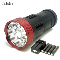 Tinhofire 16000 lumens King 10T6 LED flashlamp 10 x CREE XM-L T6 LED Flashlight Torch Lamp Light with 4x battery and charger