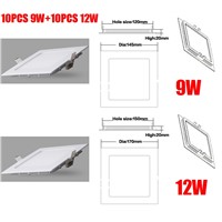 10 PCS 9W+10 PCS 12W Square LED Panel Lights Bulb SMD2835 Cold white/warm white LED Ceiling LED Downlights AC85~265V