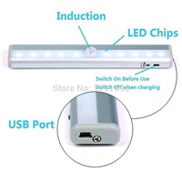Rechargeable Stick-on Anywhere 10-LED USB Charging Wireless Motion Sensing Closet Cabinet LED Night Light with Magnetic Strip