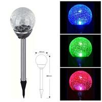 New RGB Color Gradual Changing Solar Crackle Glass Ball LED Lawn Lamp Light Lampada Led Solar Light with Stainless Steel Stake
