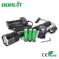 Boruit 3T6 LED Tactical Flashlight 6000Lm 5 Mode Flash Light Camping Hunting Torch +3x18650 Battery+Charger+Mount+Rat Switch