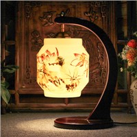 Small LED Table Lamp Wood Ceramic Lampshade Modern Living Room Bedroom Lamparas de Mesa E27 110-240V