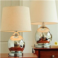 Creative Modern Fashion Plated Silver Glass Handmade Fabric Led E27 Table Lamp for Bedroom Bedside Living Room Light 1341