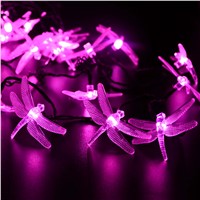 Colorful Dragonfly 6M 30 Leds Solar Powered Outdoor String Lights Fairy Garland Decoration For Christmas Tree/Garden/Party