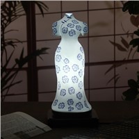 Chinese style modern bedside eggshell ceramic lamps classic cheongsam beauty