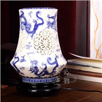 Modern blue and white chinese style bedside cutout eggshell ceramic table lamp