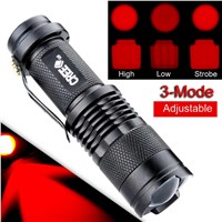Mini Waterproof LED Tactical Flashlight 300 Lumens Zoomable Red Light LED 3 Modes Flashlight Torch Lamp For AA/14500