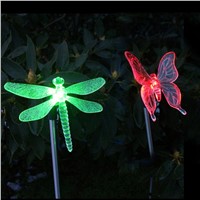 Pack of 2 Solar LED Color-Changing Dragonfly Butterfly Garden Stake Light Lawn Decoration
