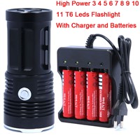 High quality 3-12T6 12 x CREE XM-L T6 LED Flashlight Torch lantern Lamp Light &amp;amp;amp; 4 x 18650 Rechargeable Battery &amp;amp;amp; Charger